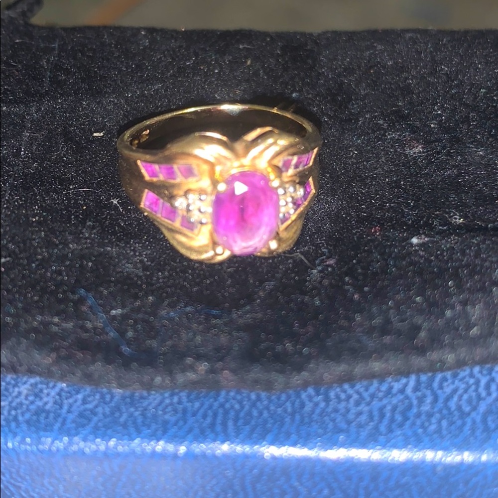 10K Gold Amethyst and Diamond VINTAGE Ring Sz 7